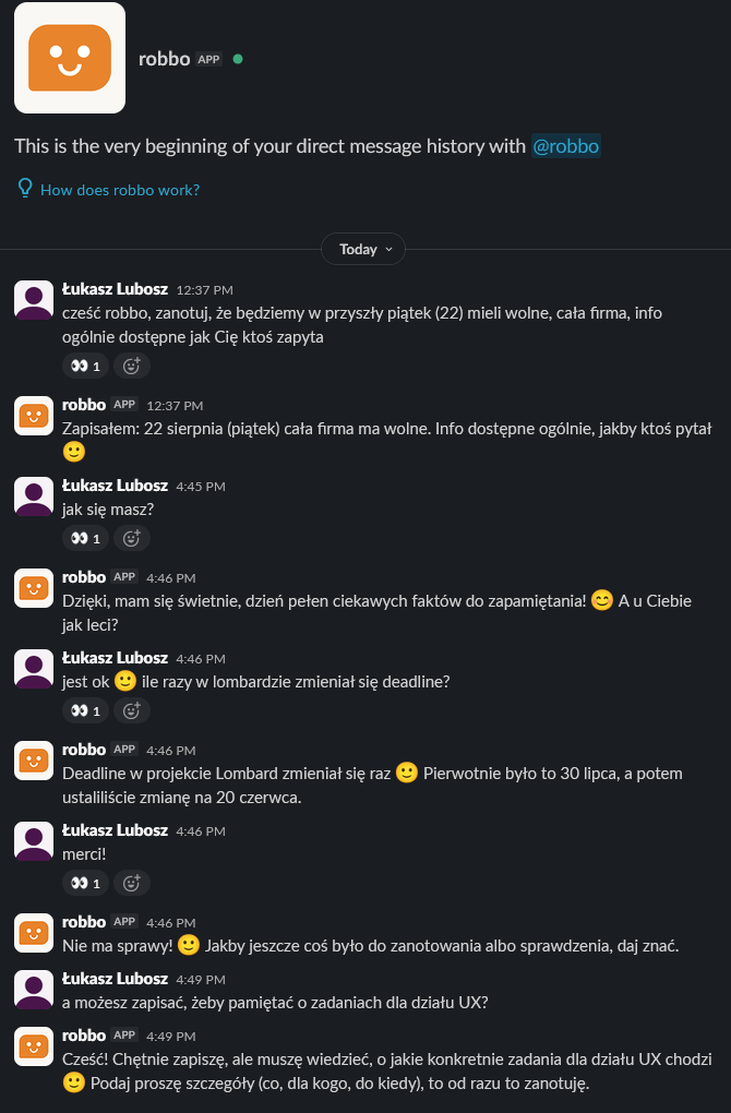 Robbo — rozmowa z botem na Slacku